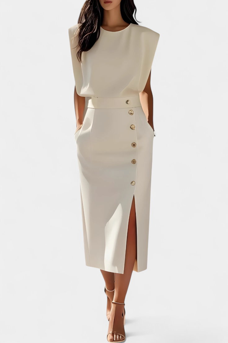 Ceecee Vestido Midi Manga Larga Botones Exclusivos