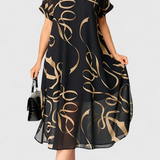 Allegra Vestido Negro Estampado Abstracto Oro Exclusivo