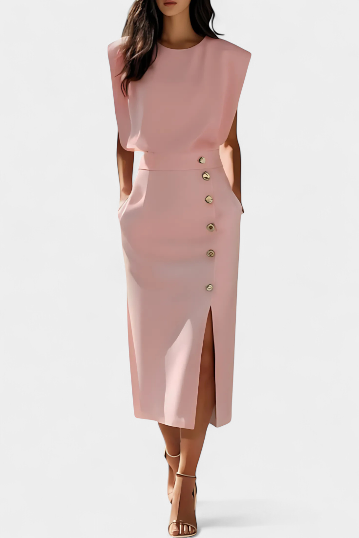 Ceecee Vestido Midi Manga Larga Botones Exclusivos