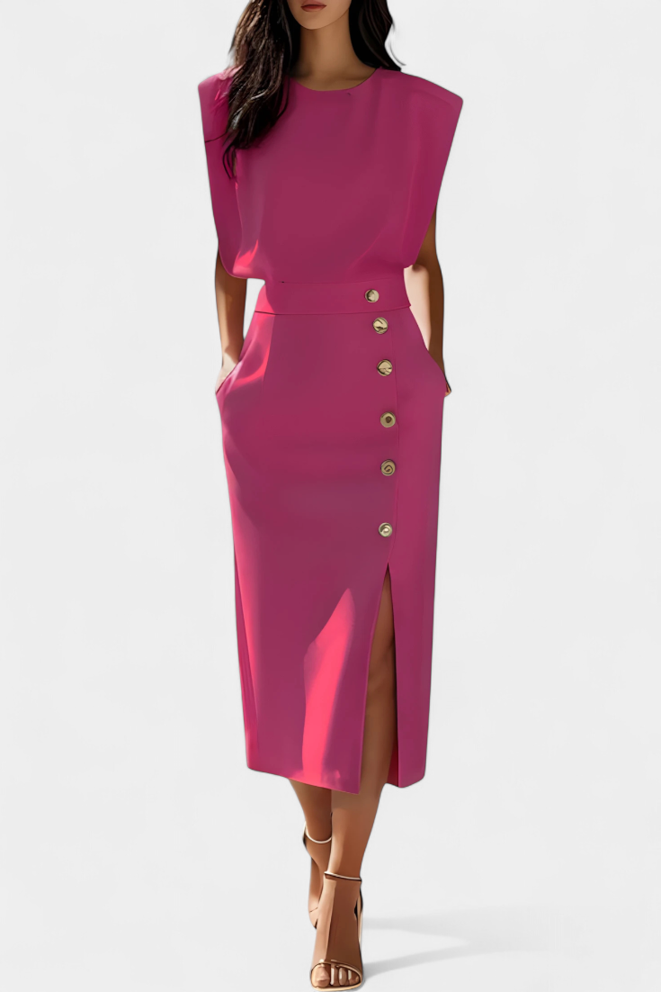 Ceecee Vestido Midi Manga Larga Botones Exclusivos