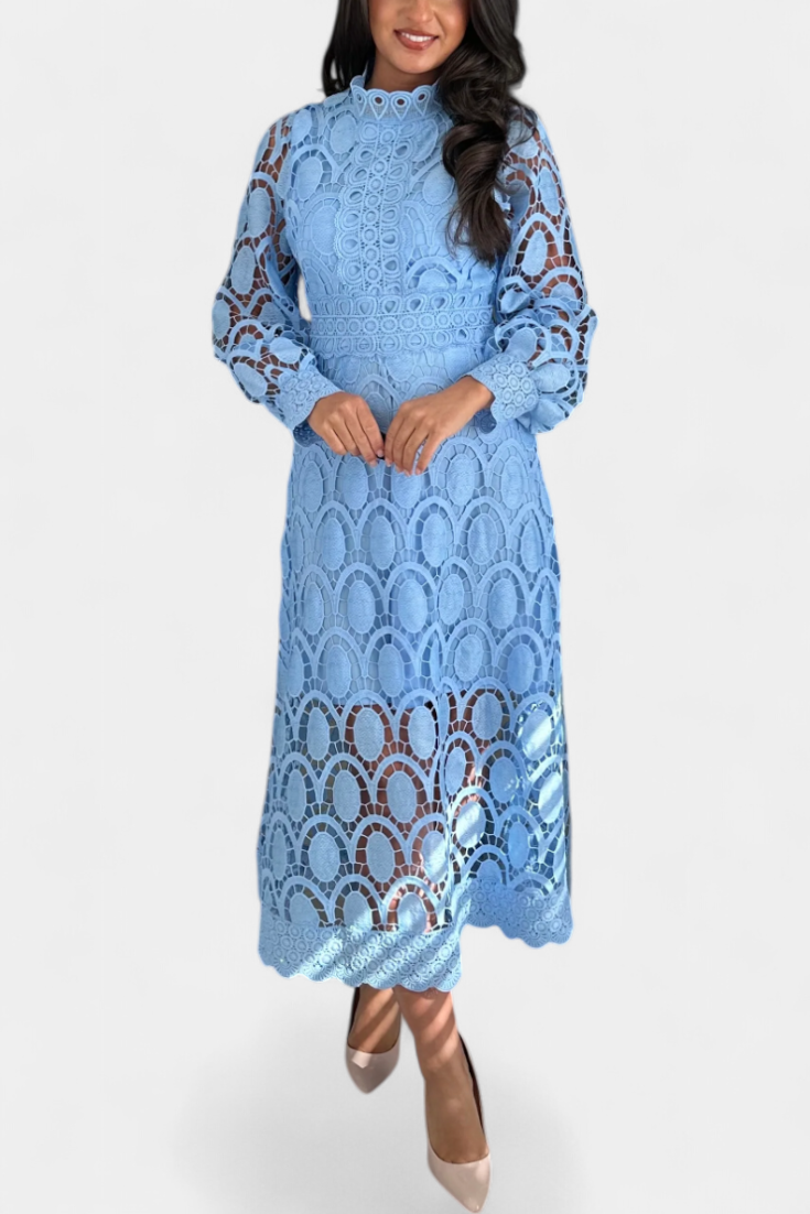 Jovie Vestido Midi Encaje Bordado Cuello Alto Privée