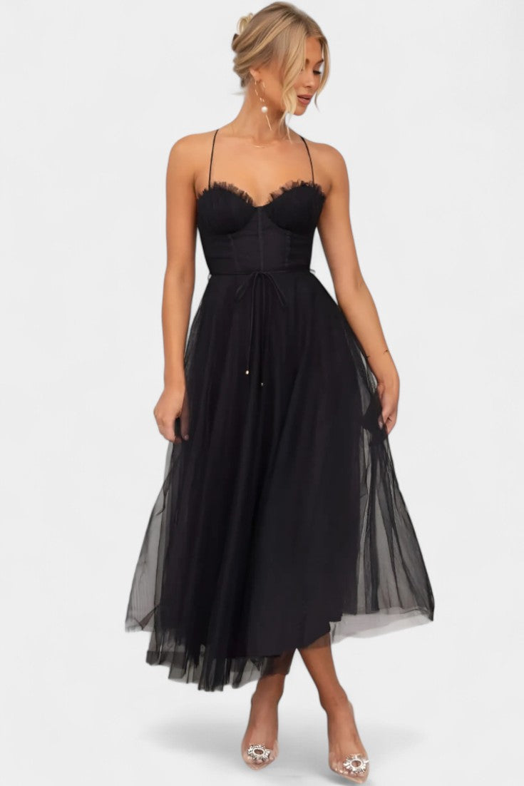 Eileen Vestido Midi De Tul Elegante Con Corsé Exclusivo