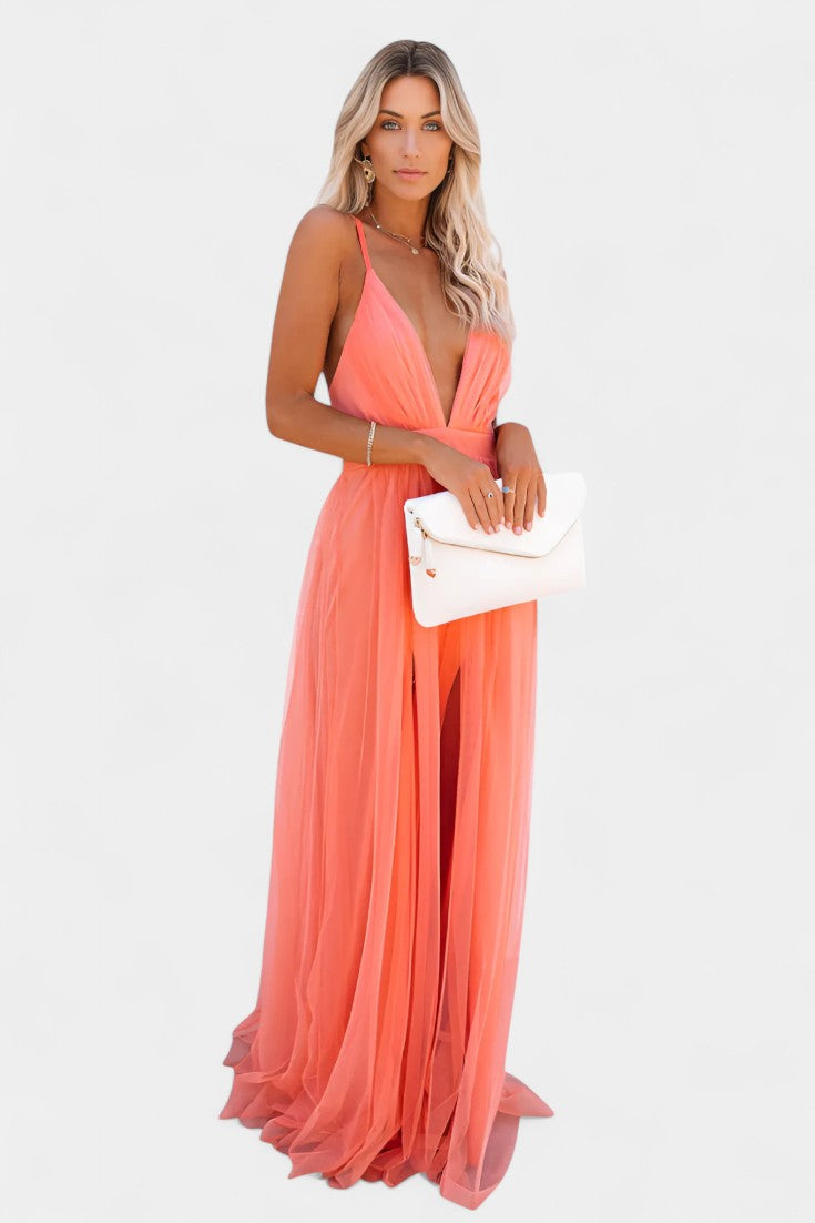 Gergana Vestido Maxi de Tul Sin Mangas Exclusivo Elegante