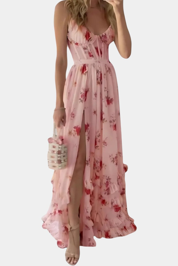 Luna Vestido Maxi con Corsé Floral Silueta Exclusiva
