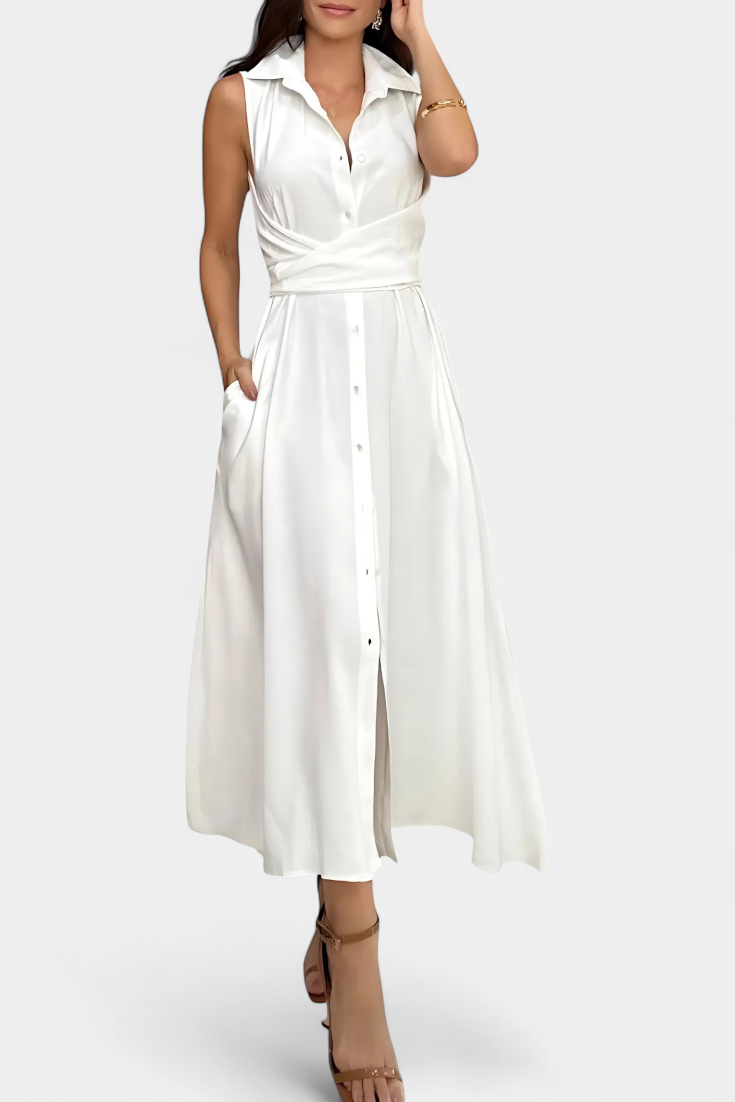 Meryl Vestido Camisero de Botones Lazo Ajustable Premium