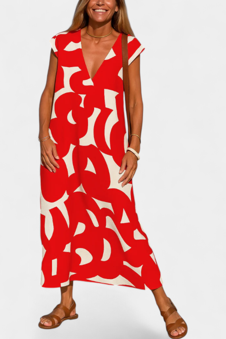 Asela Vestido Estampado Mixi Con Escote En V Exclusivo