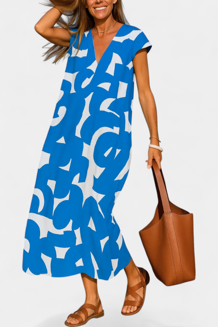 Asela Vestido Estampado Mixi Con Escote En V Exclusivo