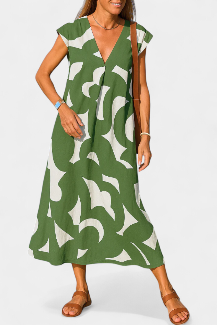 Asela Vestido Estampado Mixi Con Escote En V Exclusivo