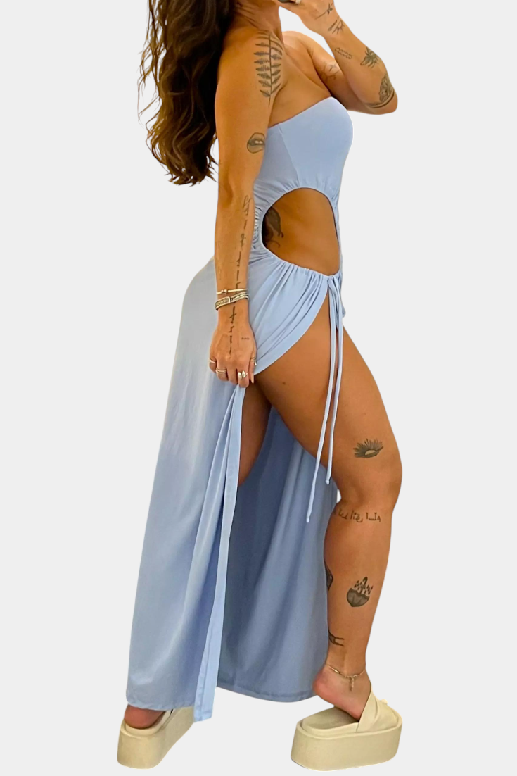 Teuta Vestido Sin Tirantes Lazo Abertura Exclusiva