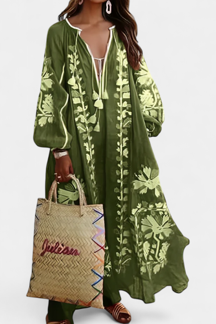 Alessia Vestido Floral Bordado Manga Larga Coleccion Bohemio