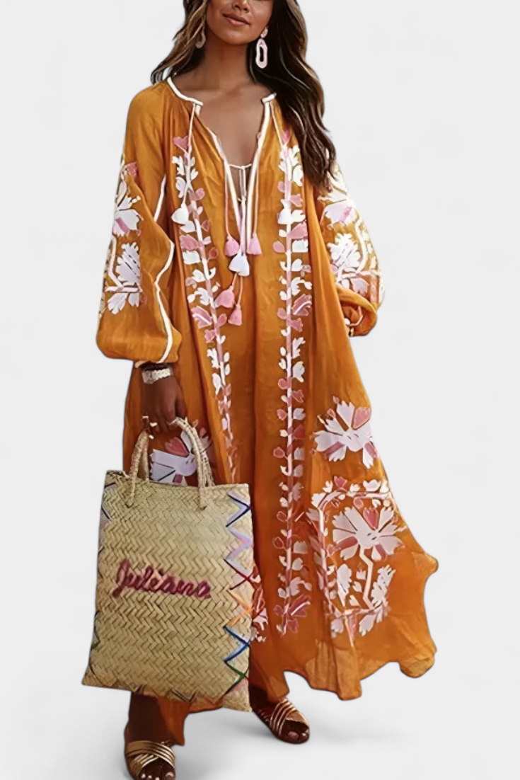 Alessia Vestido Floral Bordado Manga Larga Coleccion Bohemio