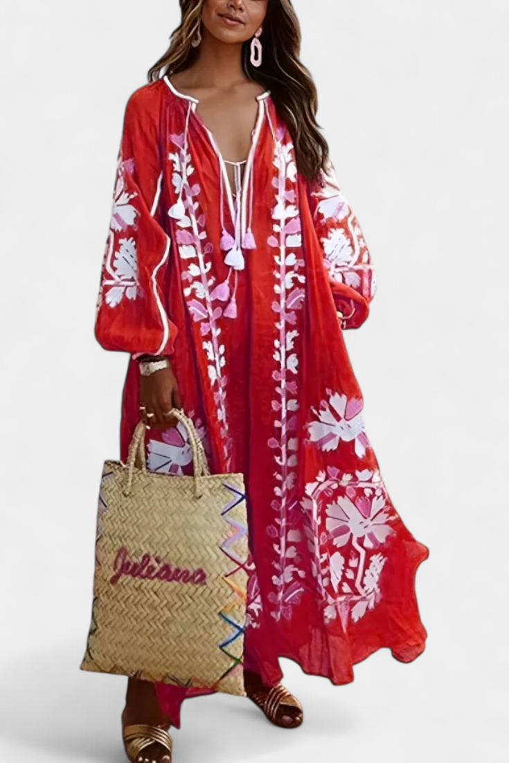 Alessia Vestido Floral Bordado Manga Larga Coleccion Bohemio