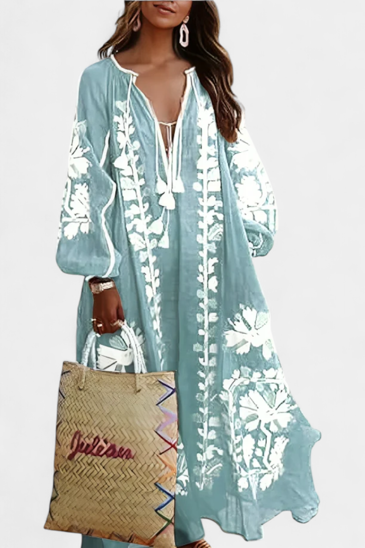 Alessia Vestido Floral Bordado Manga Larga Coleccion Bohemio