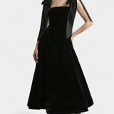 Ajla Vestido Midi de Terciopelo Sin Tirantes Lazo Premium