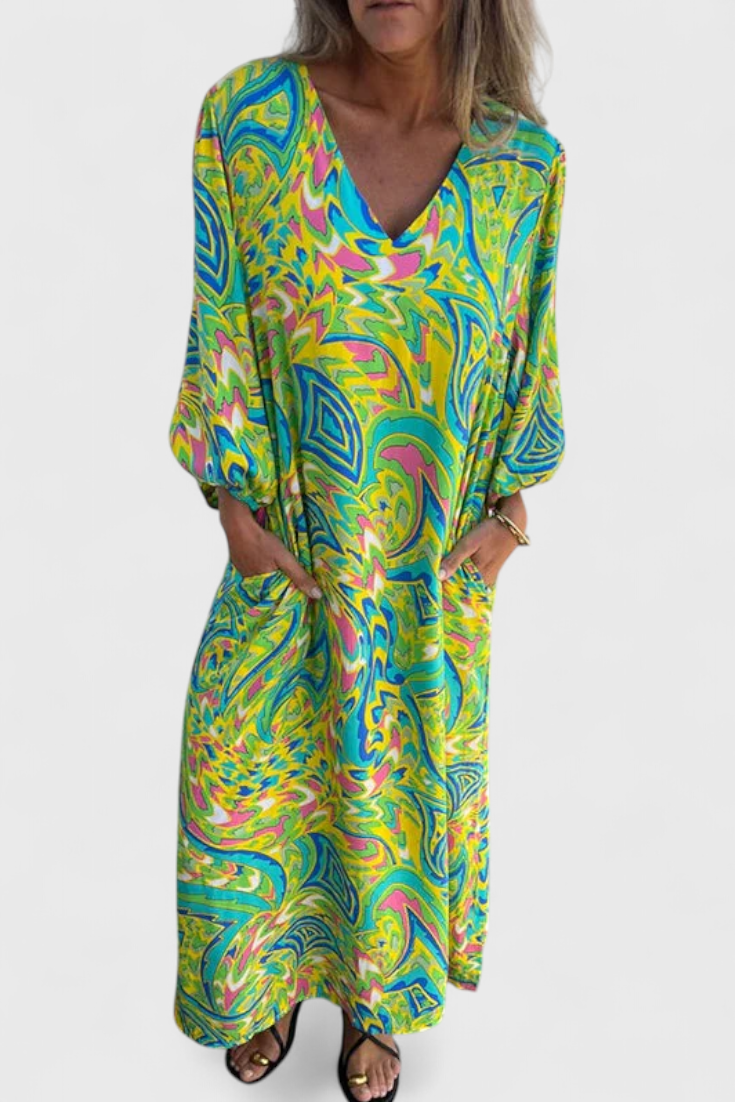 Carmina Vestido Maxi Bohemio Estampado Abstracto Exclusivo