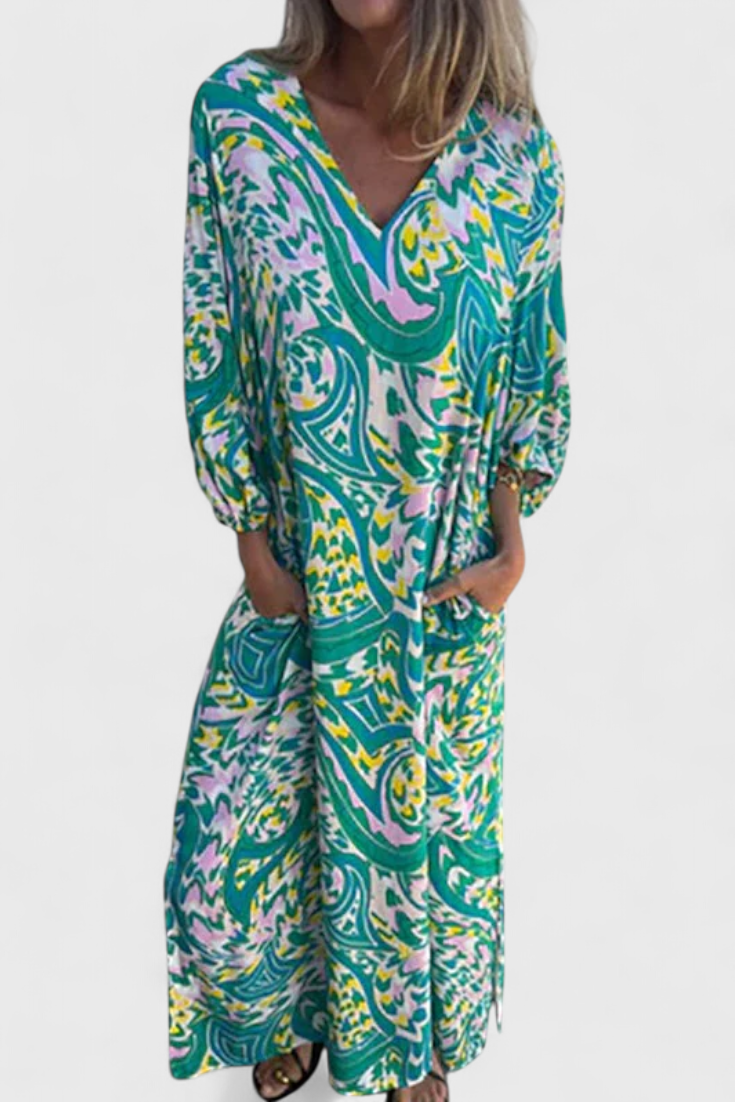 Carmina Vestido Maxi Bohemio Estampado Abstracto Exclusivo