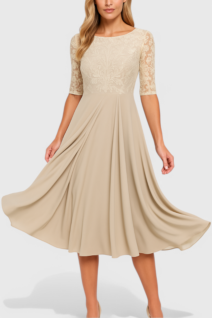 Abby Vestido Midi Bordado Chiffon Ilusorio Exclusivo
