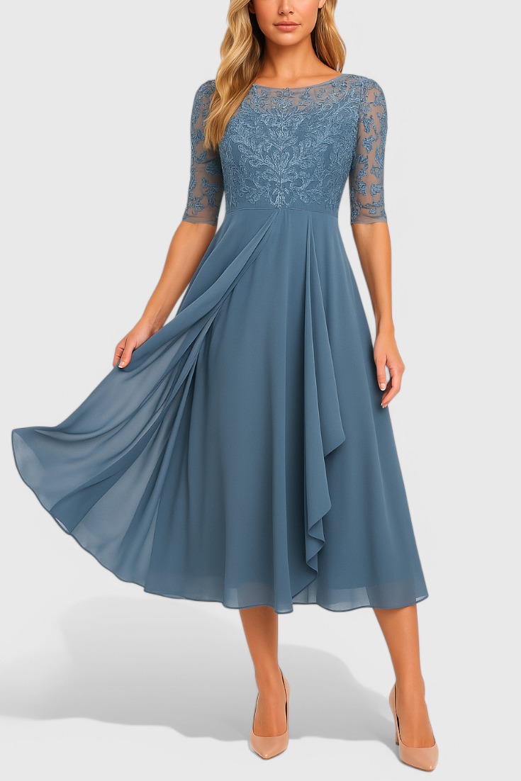 Abby Vestido Midi Bordado Chiffon Ilusorio Exclusivo