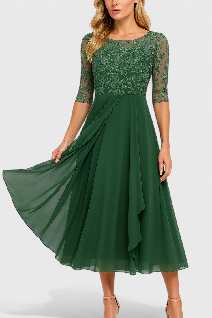 Abby Vestido Midi Bordado Chiffon Ilusorio Exclusivo