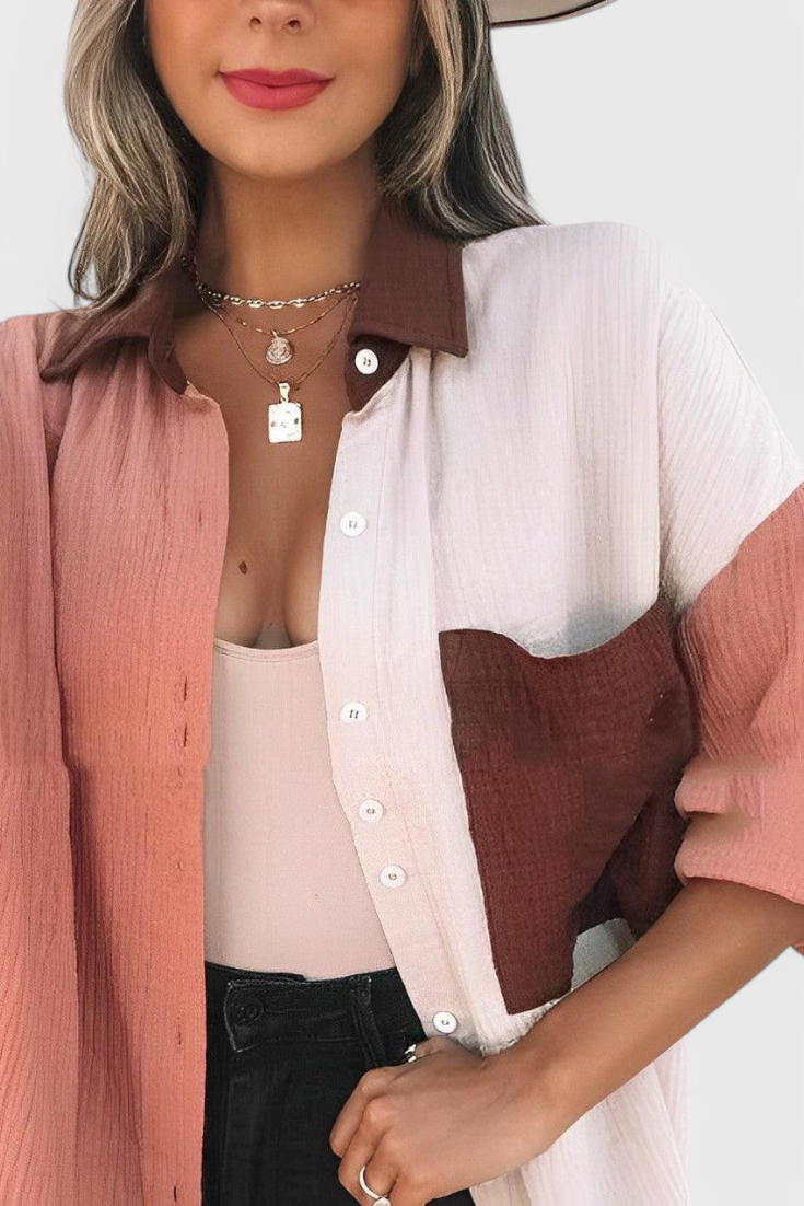 Juniper Blusa De Botones En Bloque De Color Exclusiva