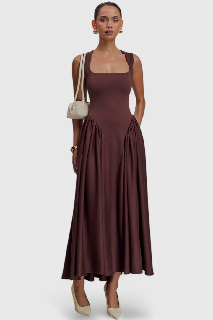 Verona Vestido Midi Escote Cuadrado Colección Luxe