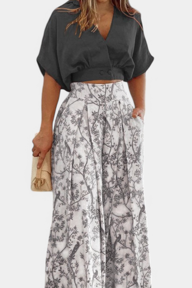 Olivia Conjunto Boho Cuello En V Pierna Ancha Exclusiva