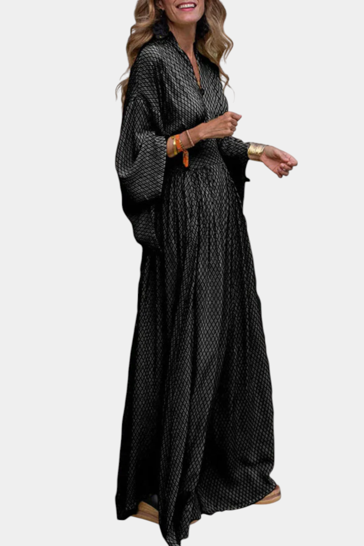 Anelia Vestido Maxi Geométrico Tejido Premium Exclusivo