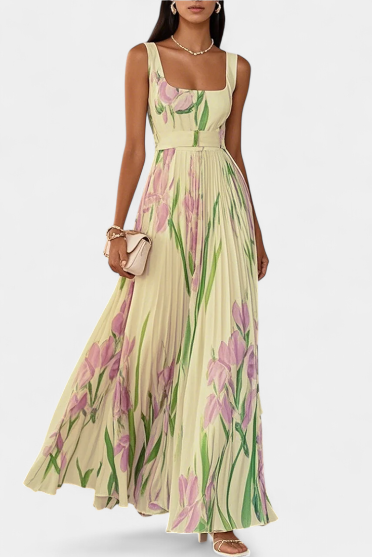 Calanthe Vestido de Chifón Plisado Floral Exclusivo