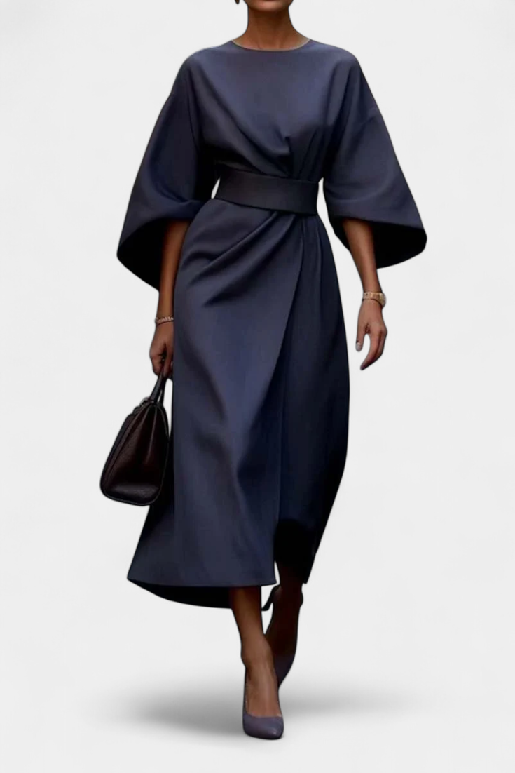 Micaela Vestido Midi Exclusivo Lux Mangas Lantern Cintura