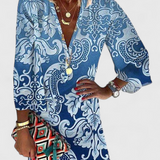 Rufina Vestido Mini Azul Seda Elegante Escote V Manga Larga
