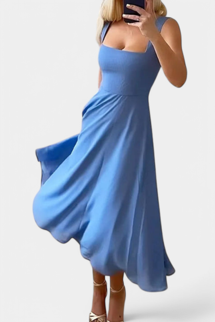 Mary Vestido Midi Aline Sin Mangas Colección Lujo Exclusiva