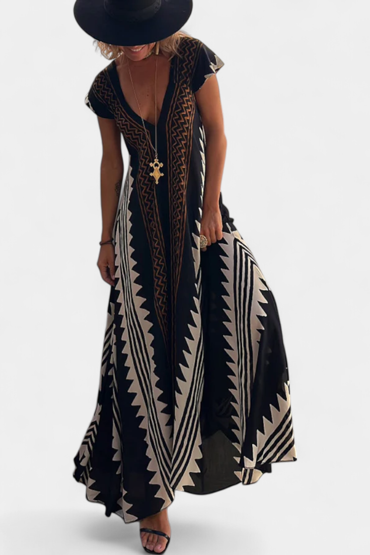 Dakota Vestido Maxi Bohemio Con Motivo Geométrico Exclusivo