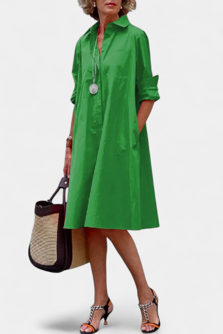 Larissa Vestido Algodón Seda Fría de Solapa Exclusivo