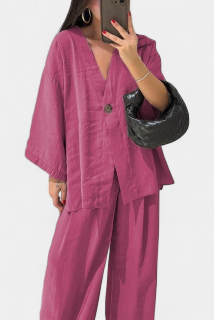 Eli Conjunto Oversize Top V Cuello Pantalón Luxe Exclusiva