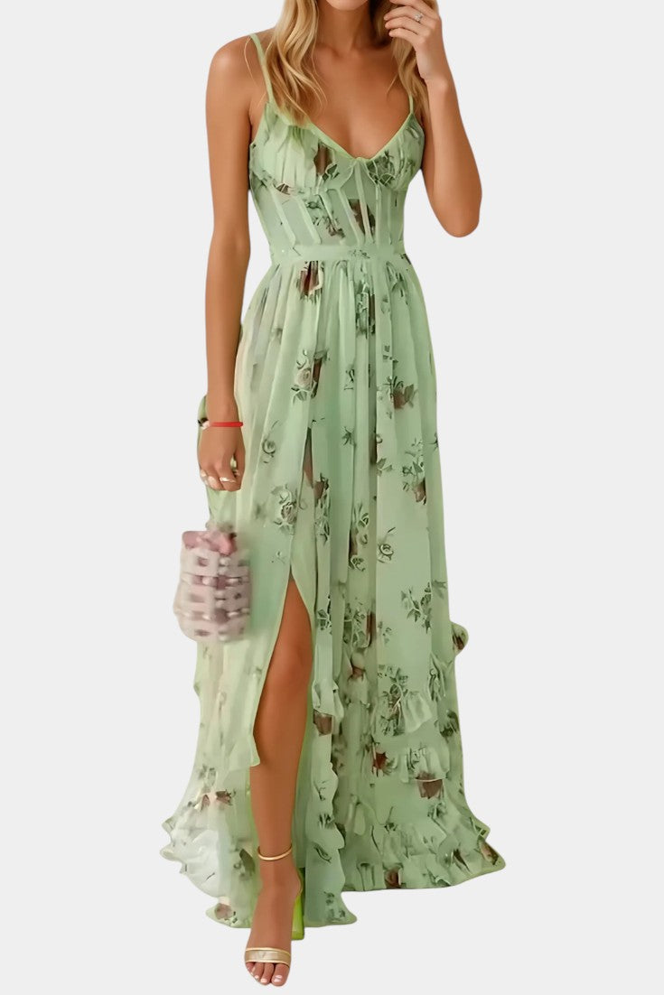 Luna Vestido Maxi con Corsé Floral Silueta Exclusiva