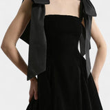 Ajla Vestido Midi de Terciopelo Sin Tirantes Lazo Premium