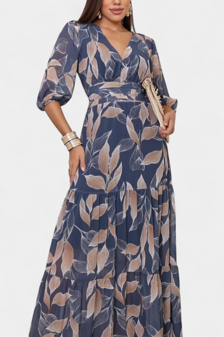 Aísha Vestido Largo Colección Floral Motivo Hojas Exclusivo