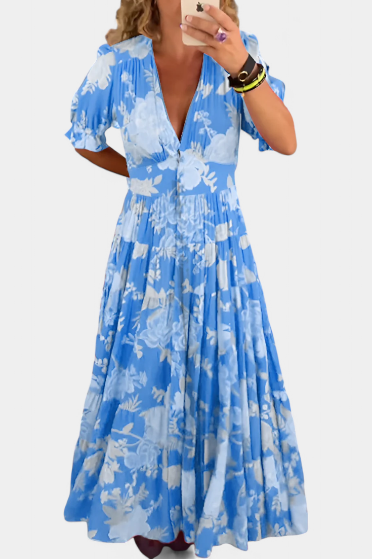 Lina Vestido Floral Con Escote En V De Colección Exclusiva