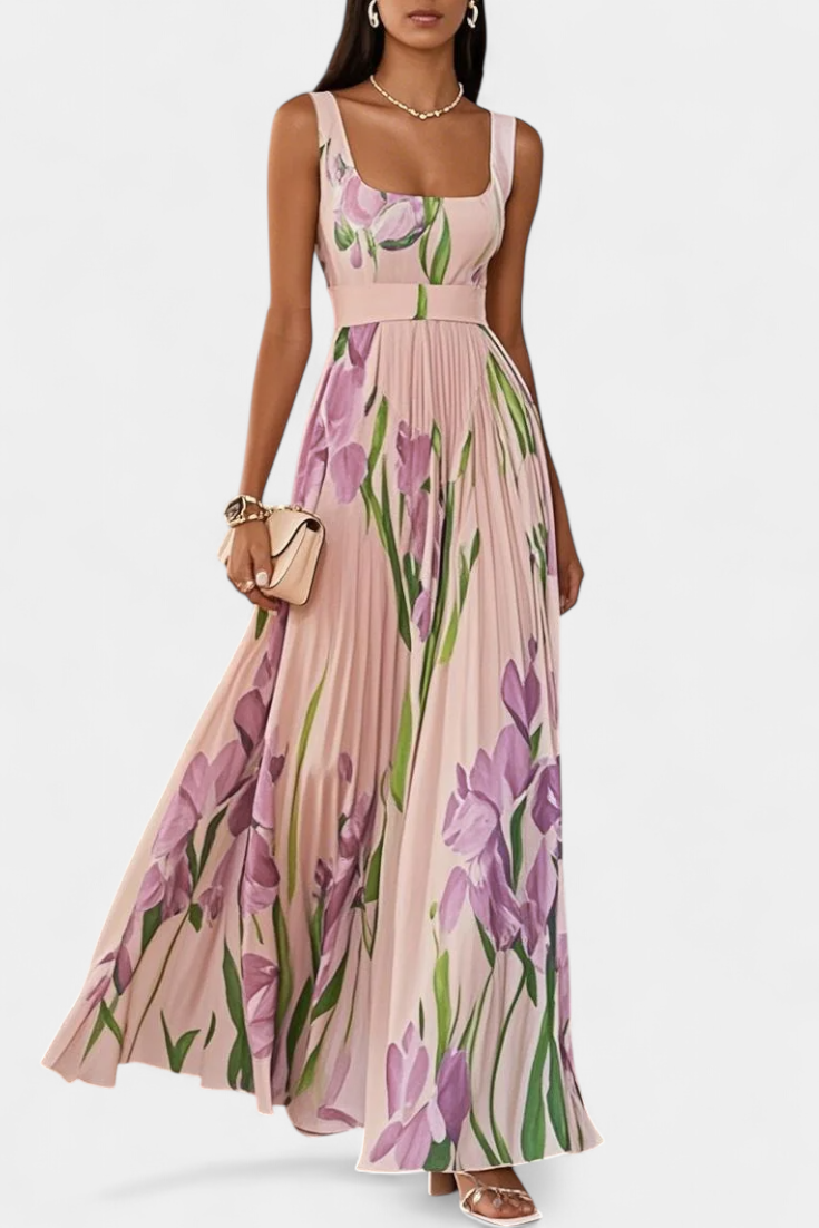 Calanthe Vestido de Chifón Plisado Floral Exclusivo