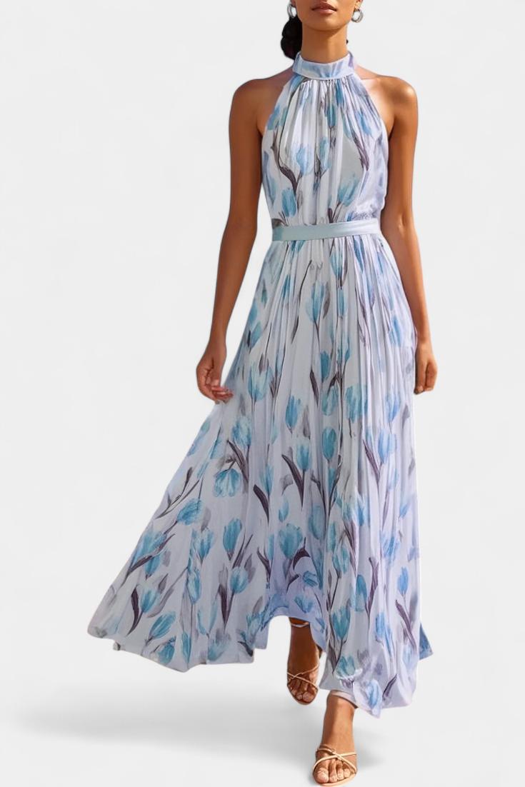 Juliene Vestido Floral Sin Mangas Cinturón Plisado Exclusivo