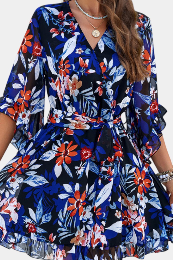 Besa Vestido Mini Floral Impreso Silueta Fluida Exclusivo