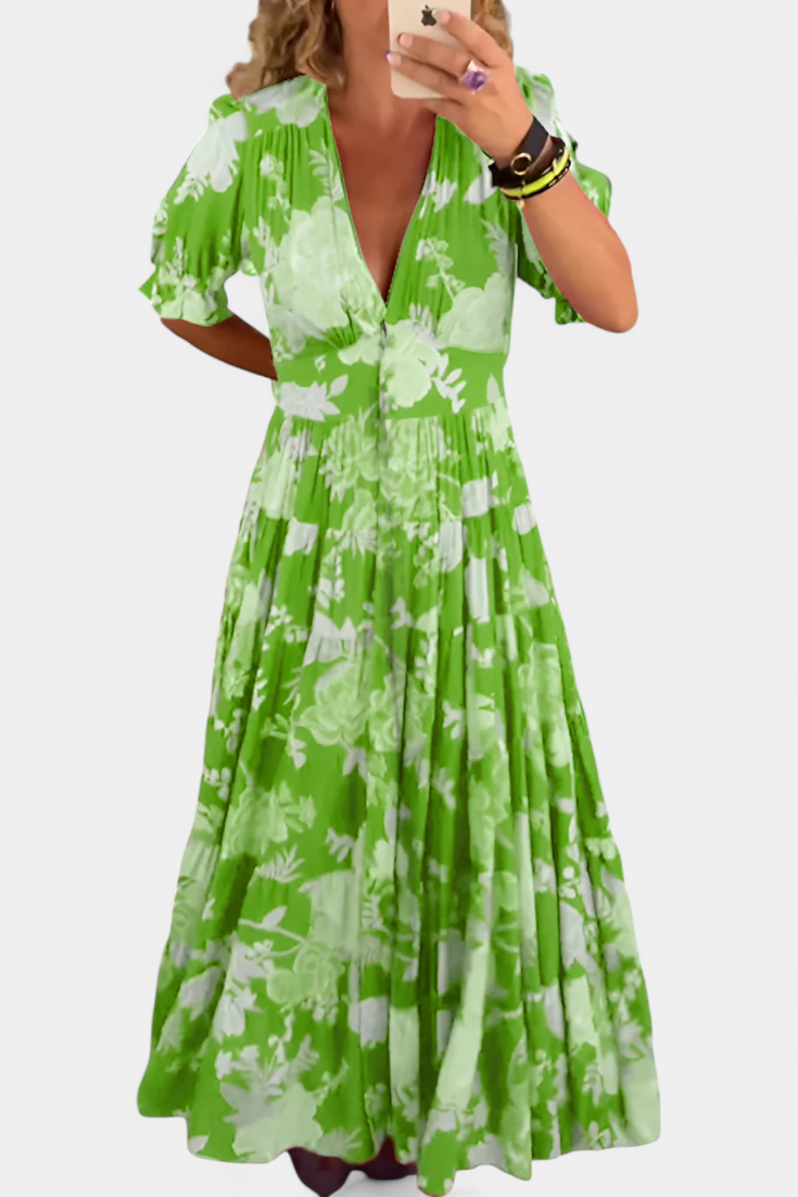 Lina Vestido Floral Con Escote En V De Colección Exclusiva