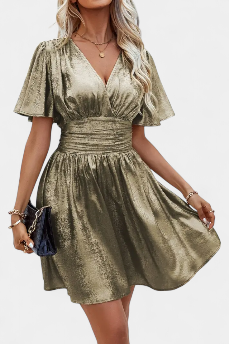 Adalee Vestido Seda Escote V Cintura Cruzada Exclusivo
