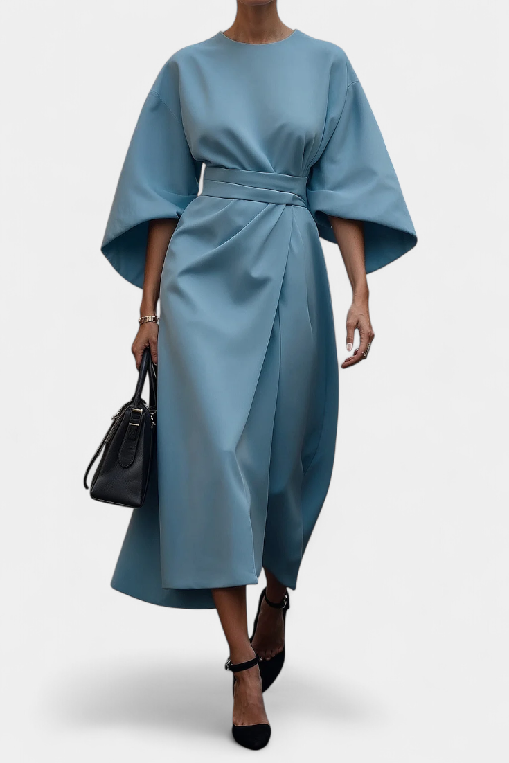 Micaela Vestido Midi Exclusivo Lux Mangas Lantern Cintura