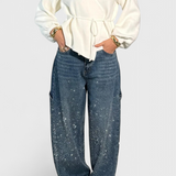 Dalia Jeans Pantalón Cargo Balloon Brillo Pedrería Elite