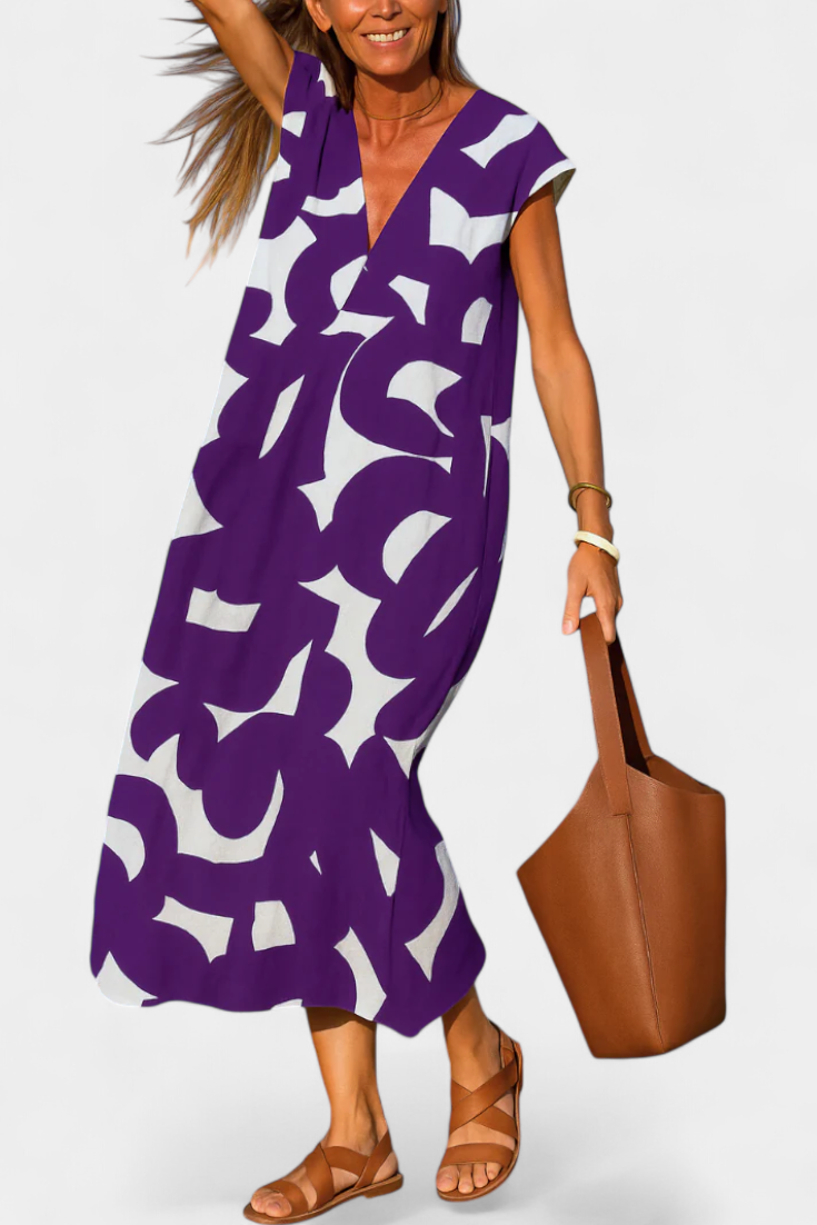 Asela Vestido Estampado Mixi Con Escote En V Exclusivo