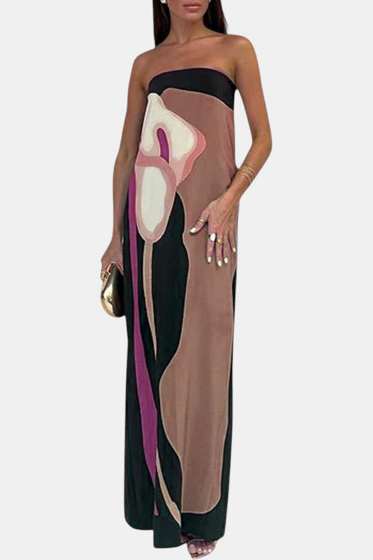 Laura Vestido Sin Tirantes Tejido Premium Floral Exclusivo