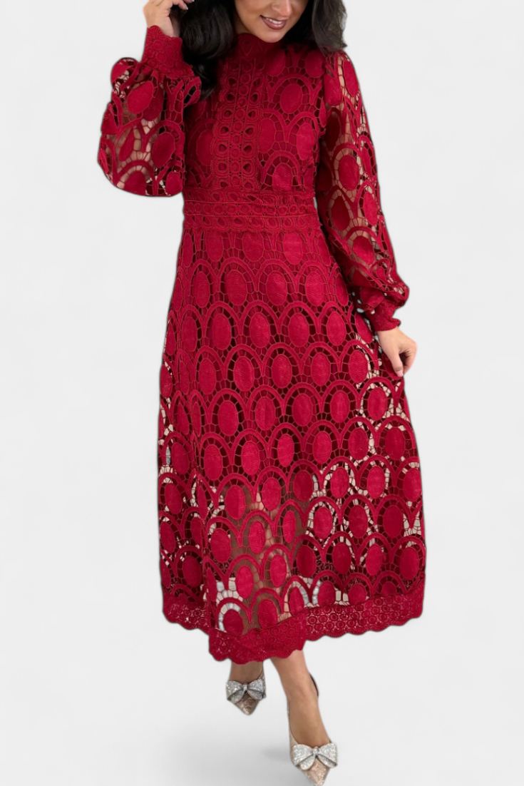 Jovie Vestido Midi Encaje Bordado Cuello Alto Privée