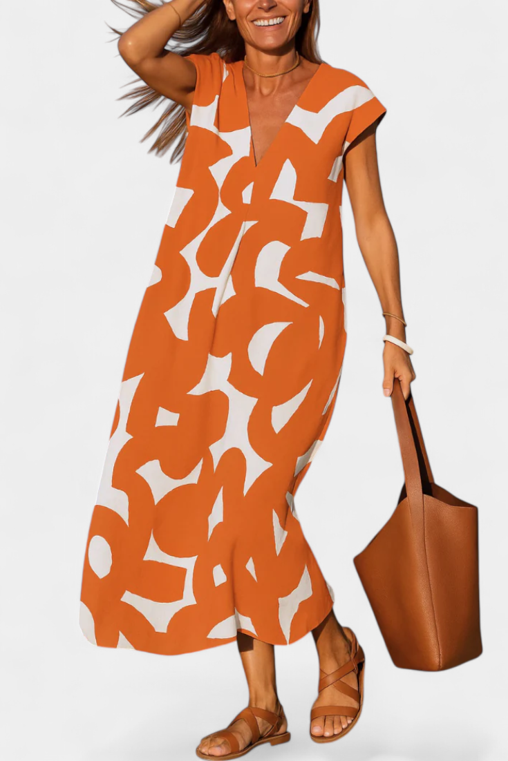 Asela Vestido Estampado Mixi Con Escote En V Exclusivo