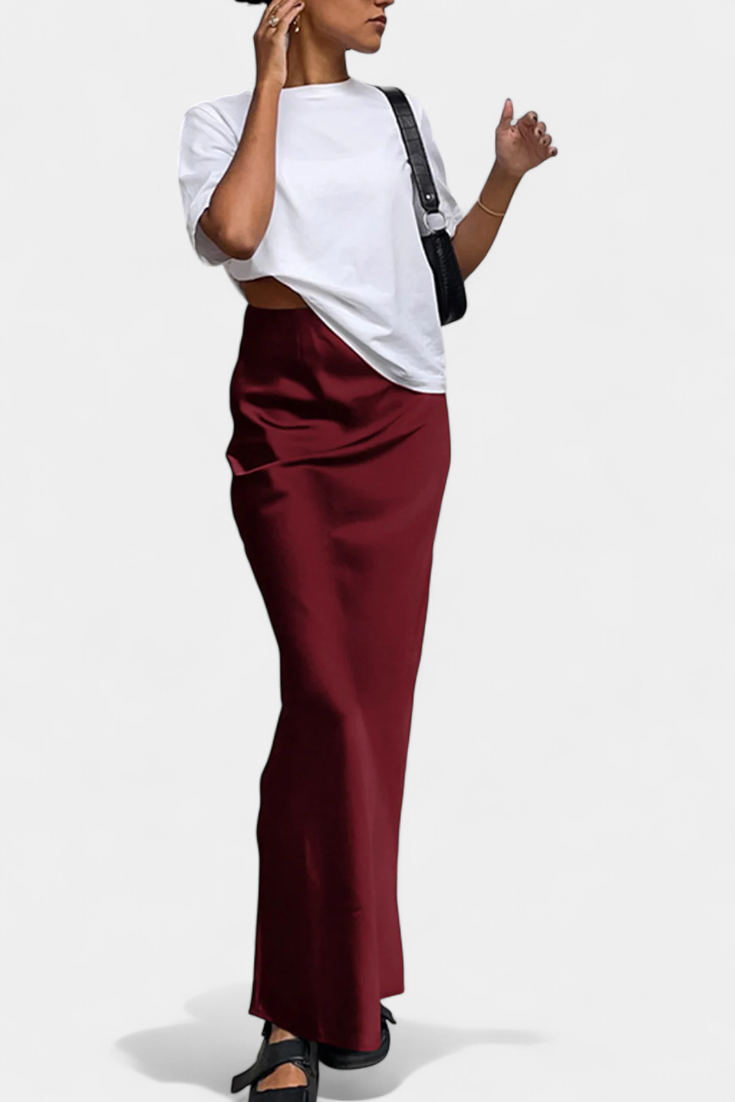 Fable Falda Maxi Utility Satin Negra Corte Fluido Exclusiva